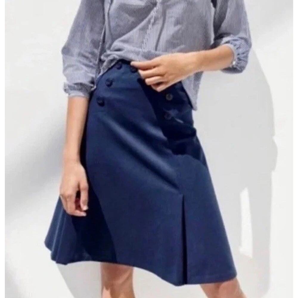 J Crew Sailor Button Skirt Ponte A Line Box Pleat Nautical F4962 Navy Blue Sz 2
